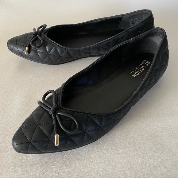 Kenneth Cole Reaction Quilted Black Ballet Flats 7.5 Pointed Toe Bow Women’s - Picture 3 of 12